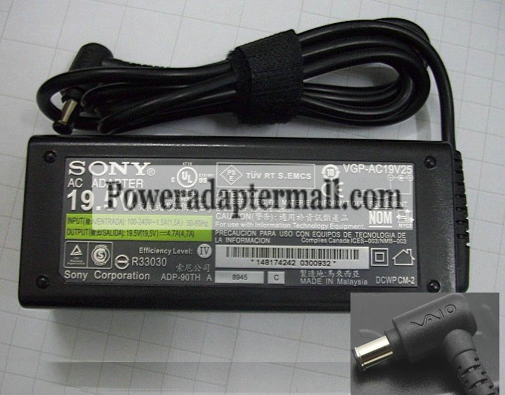 New SONY 19.5V 4.7A 90W AC Adaptor Battery Charger Power Supply - Click Image to Close